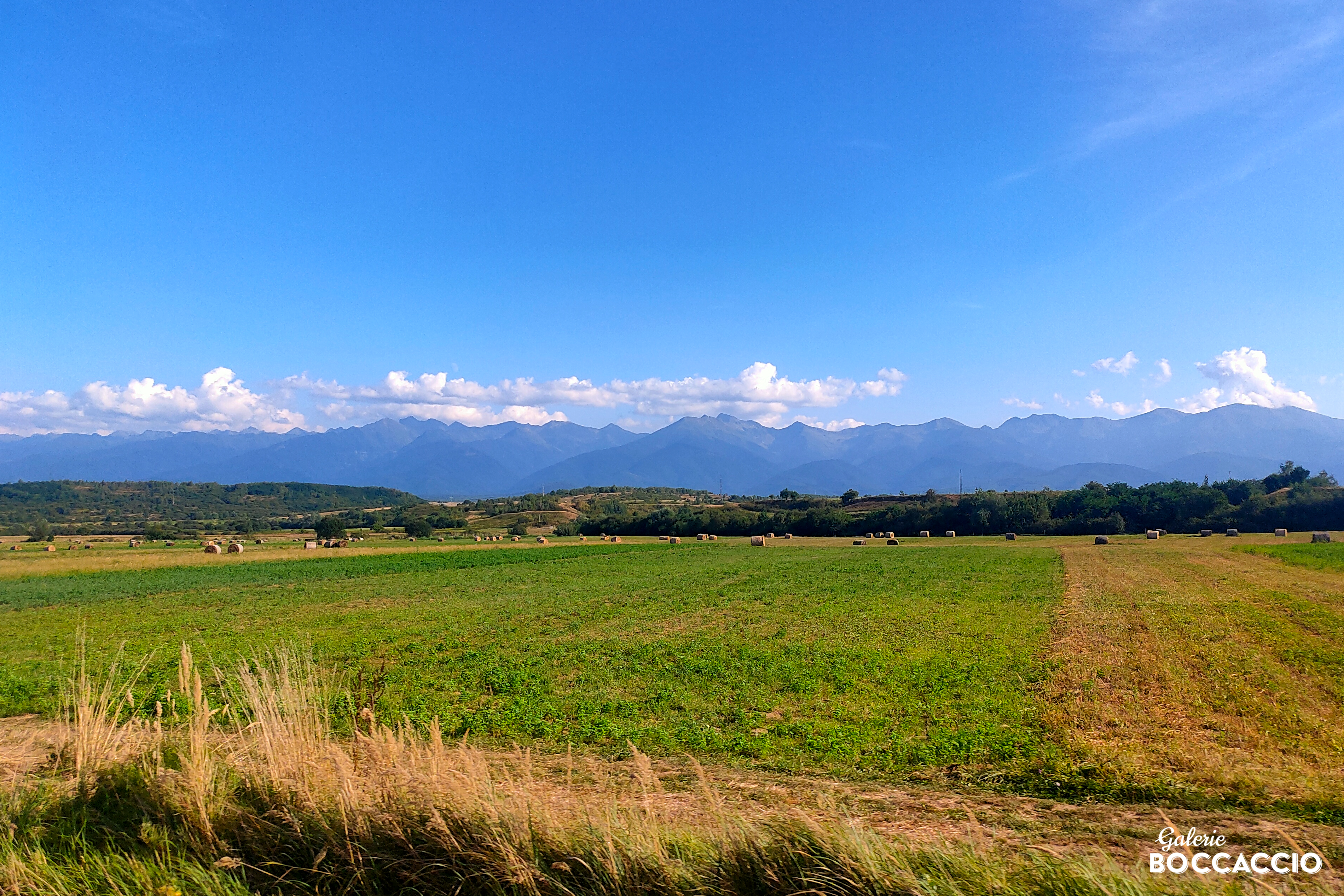 Rumunská pole a podhůří pohoří Fagaraš směrem od severu.