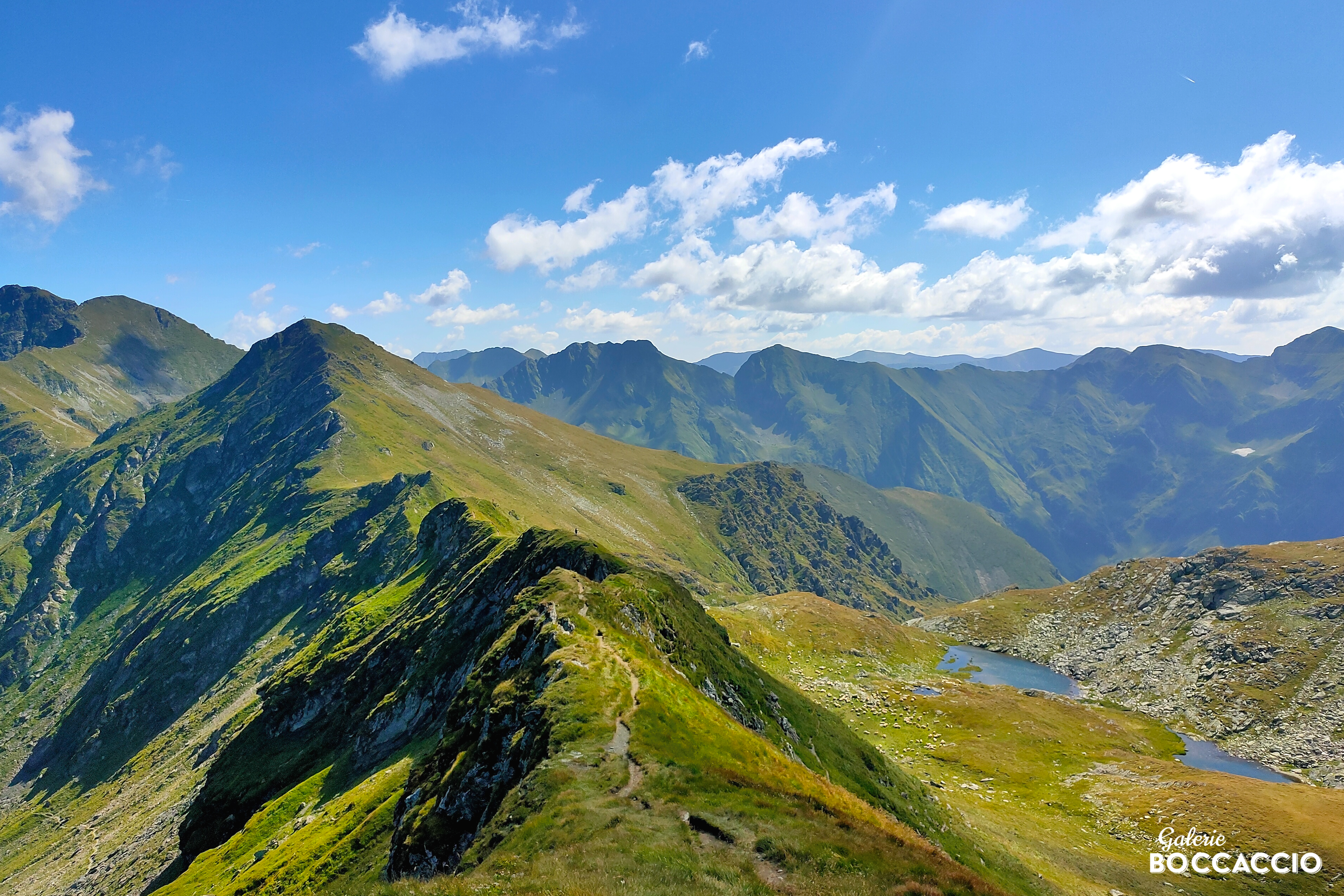 Pohled z Paltinu (2399 m n. m.) na rumunské pohoří Fagaraš.